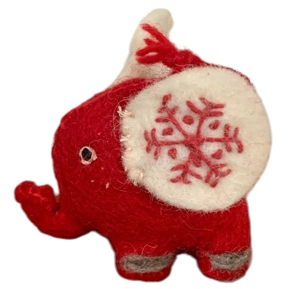 Handmade Tabletop Elephant Wool Stuffed Snowflake Elephant Christmas Decoration - Picture 7 of 10